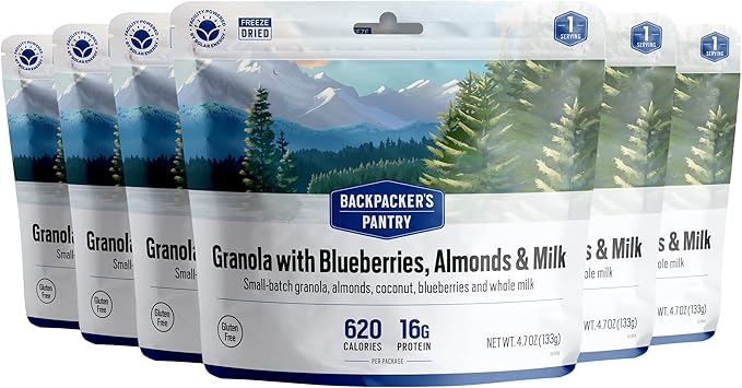 Backpacker's Pantry Granola with Blueberries Almonds & Milk - Freeze Dried Backpacking & Camping Food - Emergency Food - 16 Grams of Protein, Vegetarian