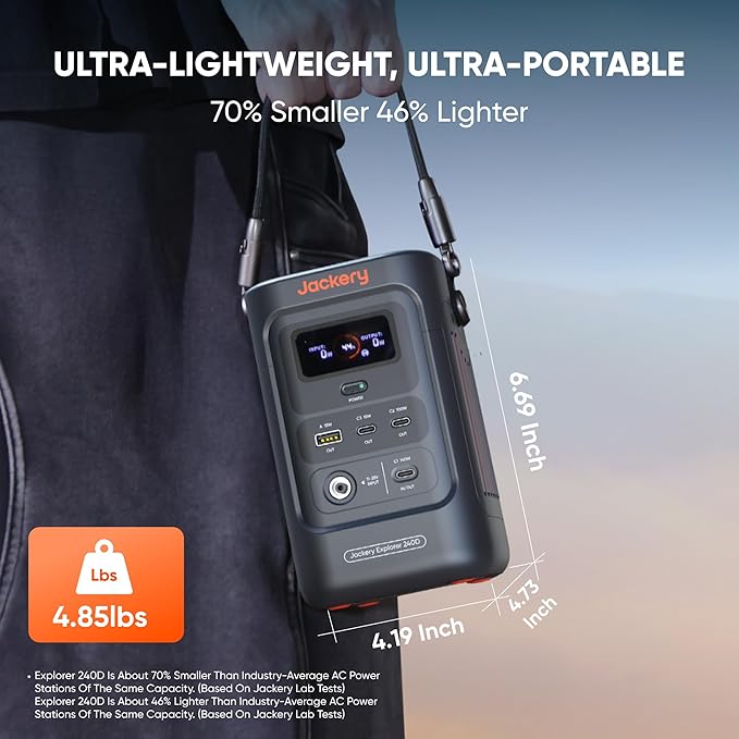 Jackery Explorer 240D Power Bank, 256Wh LiFePO4 Battery Portable Power Station, Charging Cable Included with 100W Soalr Panel