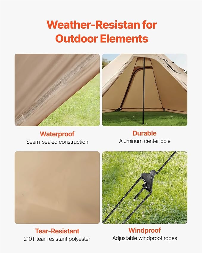 Hot Tent for 4-6 Person, Winter Tipi Tent with Stove Jack, Waterproof Canvas Camping Tent, 4 Season Shelter for Hiking Backpacking - L Size