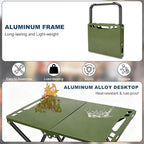 Tactical Camping Table, Collapsible Table Lightweight with Carry Bag, Durable Carbon Steel Outdoor Picnic Table for Camping, Travel expeditions, Hiking, Picnics, BBQs & Beach Trips - Green