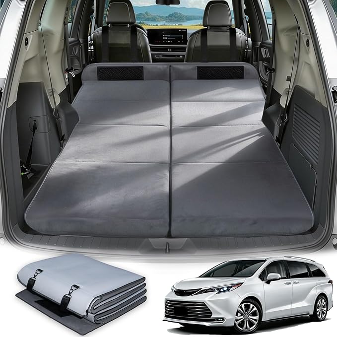 Car Bed for Toyota Sienna, Foldable Non-Inflatable Memory Foam Camping Mattress, Thickened Portable MPV Trunk Sleeping Pad, Air Mattress Upgrade for Camping & Travel Essentials, With Storage Bag