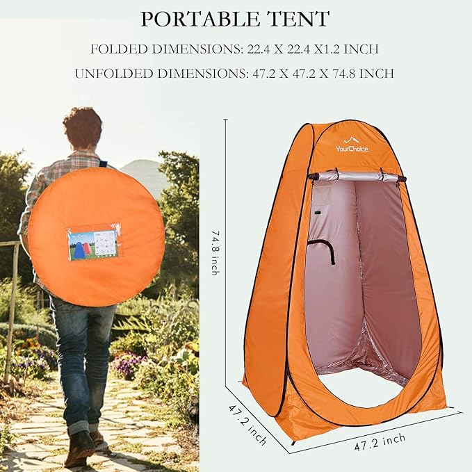 Your Choice Pop Up Privacy Shower Tent, 3.9 x 3.9 x 6.2FT Portable Camping Changing Room, Instant Setup Outdoor Shelter with Silver Coating, Vent Window & Carry Bag for Beach, Hiking & RV | Portable, for Camping, Beach, Hiking, with Carry Bag, Quick Setup