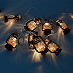 8.5Ft Black Mini Kerosene String Lights, Vintage Fairy Decorative Lights with 10 Mini Black Kerosene Lights, Connectable Outdoor Lantern Christmas Light for Bedroom Camping Wedding Garden Holiday