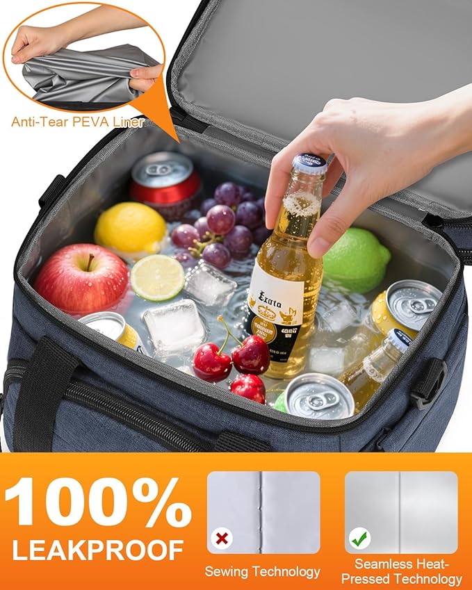 Lunch Box For Men Women Double Deck Insulated Lunch Bag For Men Woman Leakproof Expandable Cooler Bag with Adjustable Shoulder Strap for Work Picnic School(Blue,Medium)
