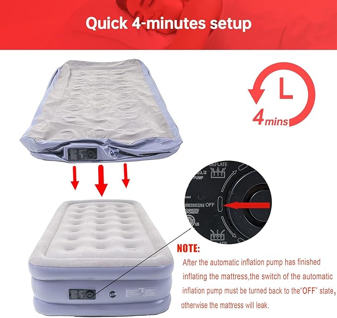 Twin Air Mattress Bed with Built in Pump,16 Inches High Airbed Inflatable Mattress,Comfort Thickened Blow Up Air Bed,Travel Sleeping Pad for Guests Home (Twin Size)