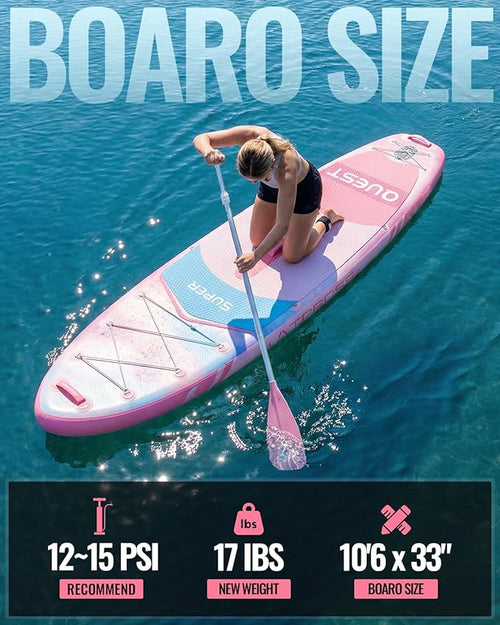 10'6''x33''Inflatable Stand Up Paddle Board, 400lbs Extra Wide Blow Up Paddle Board with Kayak Seat, Premium SUP Accessories Kit & Backpack, Non-Slip Stable Deck Boat for Yoga Fishing Surf