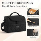 Lunch Bag for Women Soft,Reusable Lightweight Lunch Cooler with Straps,Leakproof Lunch Box for Work Picnic Camping Beach,Black