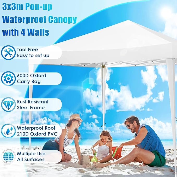 COBIZI Canopy 10x10 Pop Up Canopy Tent Party Tents for Parties Weddings Backyard Waterproof Canopy Outdoor Commercial Canopy Event Tent with Stakes, Ropes, Sandbags, White