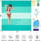 BYDOLL Beach Blanket 78''X81'' Waterproof Sandproof Suits1-4 Adults Oversized Lightweight Large Blanket Picnic Mat for Beach Sand Free Travel Camping Hiking Picnic