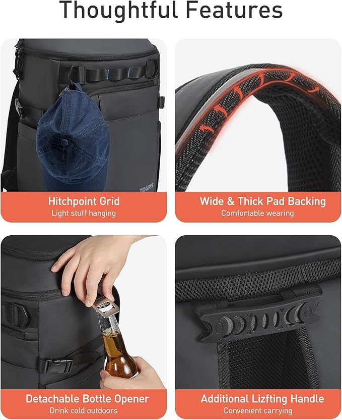 TOURIT 38 Cans Backpack Cooler: Leak Proof Waterproof 2 Insulated Compartments Soft Cooler Bag Beach Travel Camping Picnic