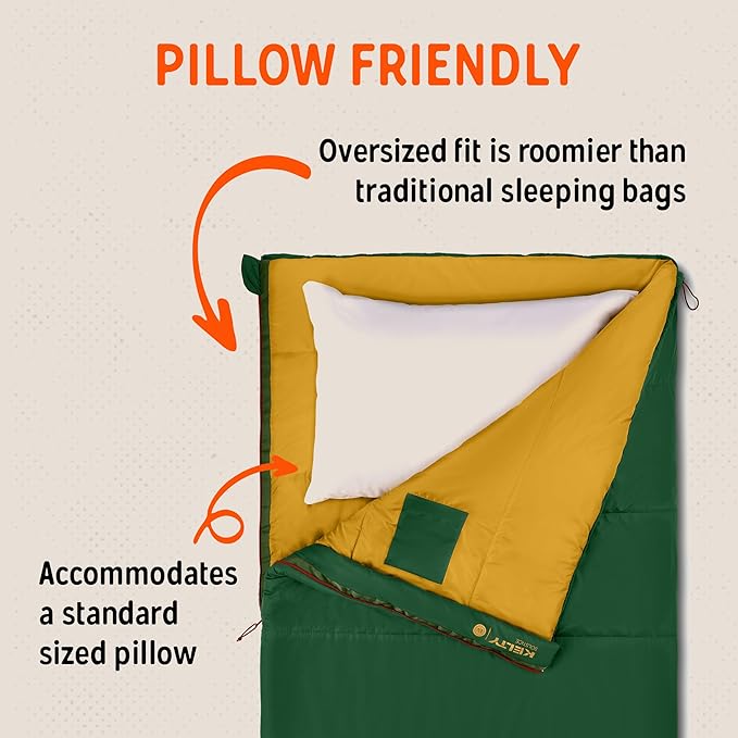Kelty Solstice 20 Oversized Camping Sleeping Bag, Spacious Rectangular Shape, Zip Together for 2P, Anti-Snag Zips, Internal Pocket