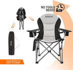 KingCamp Folding Portable Camping Chairs Oversized Padded Quad Arm Chair with Cooler Bag, Cup Holder and Side Pocket, Heavy Duty Supports 300 lbs for Outdoor, Lawn, Fishing, Sports