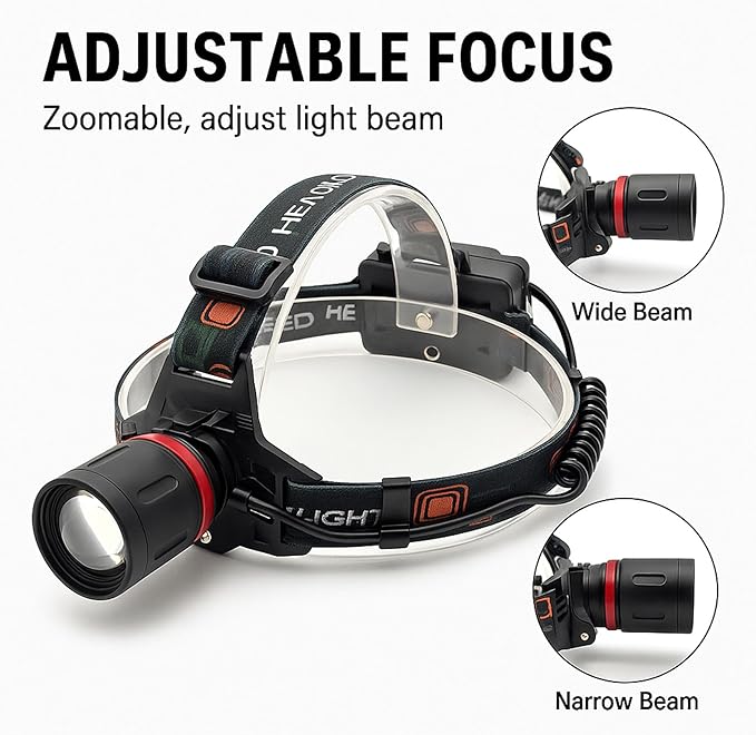 GRACETOP Green LED Headlamp Rechargeable, Zoomable Headlamp with 3 Modes, Hands-Free IPX4 Waterproof for Hunting, Hiking, Camping & Fishing