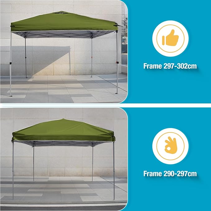 10x10 Canopy Replacement Top Cover with Air Vents for ez up Pop up Canopy Gazebo Tent with Adjustable Straps, Waterproof & Anti-UV for Outdoor Shade (Frame Not Included) (Army Green)