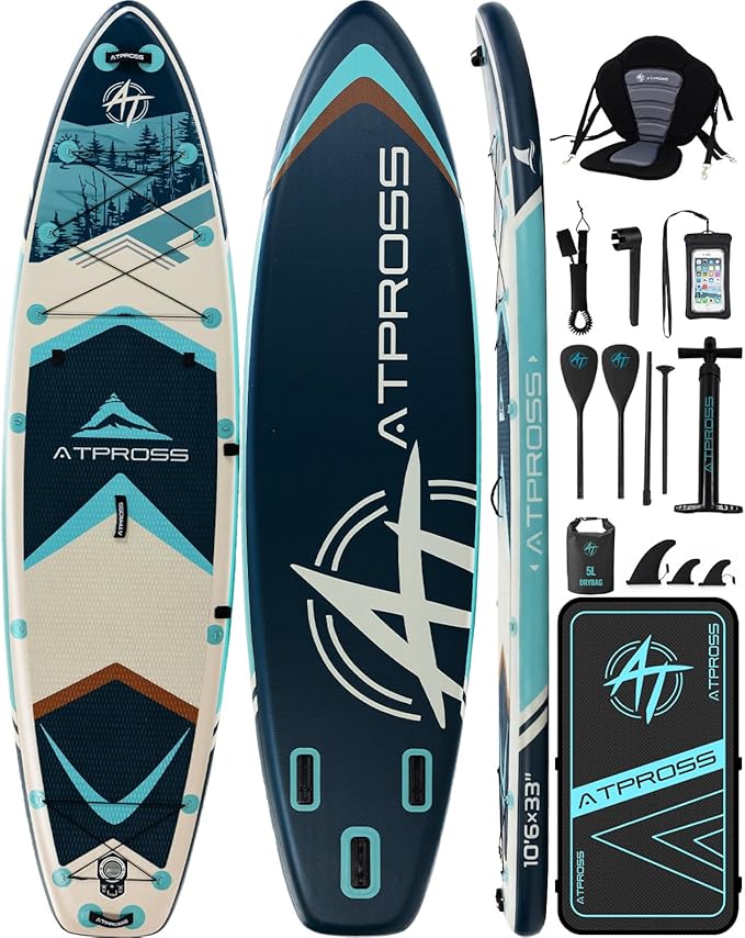 10'6''x33''Inflatable Stand Up Paddle Board, 400lbs Extra Wide Stand Up Paddleboard with Kayak Seat, Anti-Slip EVA Deck Premium SUP Accessories Kit, Non-Slip Stable Deck Boat for Yoga Fishing Surf