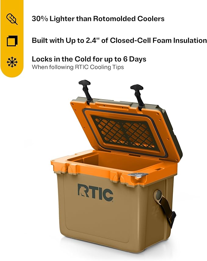 RTIC Ultra-Light 22 Quart Hard Cooler Insulated Portable Ice Chest Box for Drink, Beverage, Beach, Camping, Picnic, Fishing, Boat, Barbecue, 30% Lighter Than Rotomolded Coolers