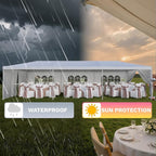 Flamaker 10'x30' Heavy Duty Waterproof Party Tent – Large Outdoor Gazebo with Removable Sidewalls & 2 Doors for Weddings, Markets & Gatherings (White)