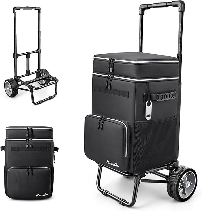 KEDSUM 84-Can Large Cooler with Wheels, 100% Leakproof Wheeled Cooler with 7" Big Wheels & Widen Wheel Track, Backpack Coolers Ideal for Beach, Camping, Fishing & Travel, Telescoping Handle