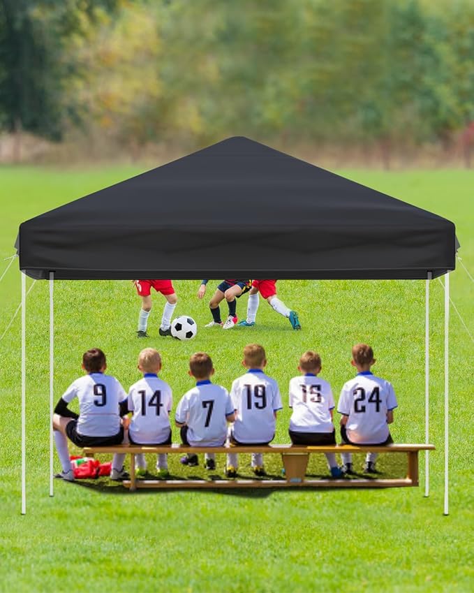 10x10FT Pop Up Canopy, Outdoor Canopy Tent with SandBag & Carry Bag for Commercial Events, Camping, Backyard Parties, Black