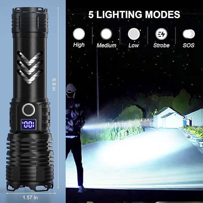 Flashlights High Lumens LED Rechargeable, 99,000 Lumen Super Bright Flashlight High Power USB Flash Light,Waterproof Handheld LED Flashlight for Camping Hiking