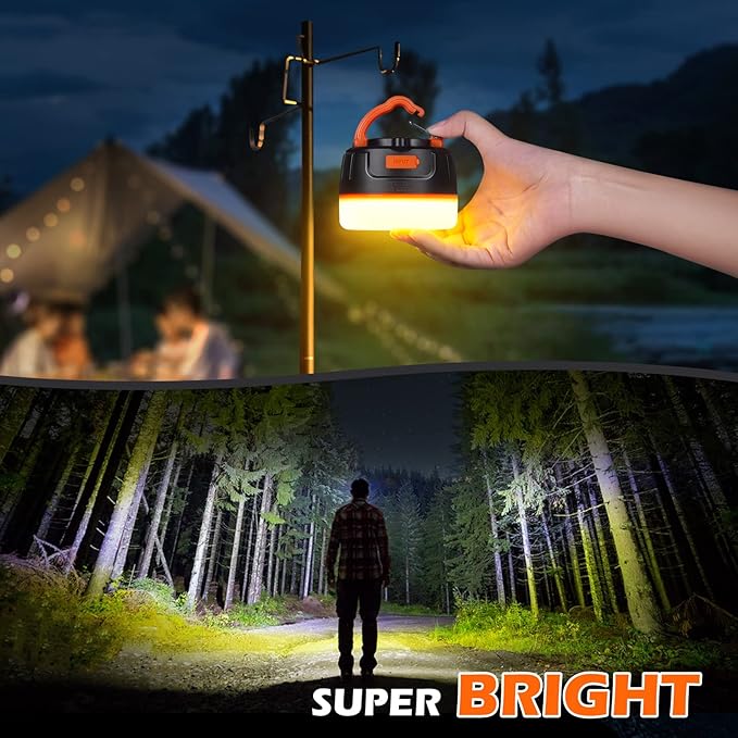 Rechargeable LED Camping Lantern, 300H Runtime, 6400mAh, IPX5 Waterproof Tent Light for Camping, Hiking, Power Outages, Home, Emergency - Standard Edition,Orange