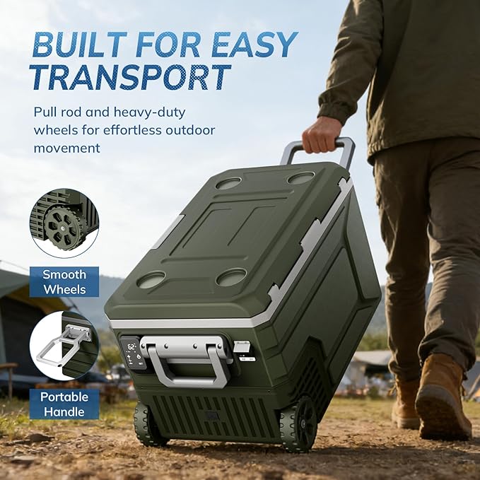 Antarctic Star 12 Volt Refrigerator,68QT(64L)Electric Cooler Compressor, -4℉~68℉ Portable Refrigerator,Car Fridge 12/24V DC 100-240V AC Portable Freezer with Wheels&2 Baskets for Camping,RV,Car,GREEN