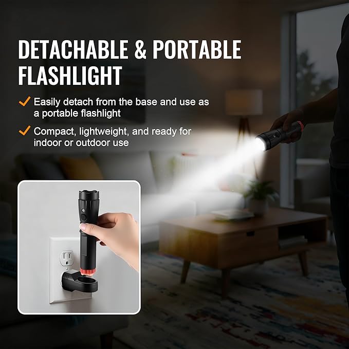 4 in 1 Plug in Emergency Flashlight Rechargeable LED Night Light with Motion Sensor for Power Outage Home Safety Portable Work Light Removable Torch for Camping and Indoor Use (3 Pack)