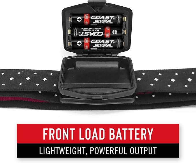 Coast FL85 615 Lumen Dual Color Pure Beam Focusing LED Headlamp with Twist Focus Hinged Beam Adjustment, Hard Hat Compatibility and Reflective Strap, Red