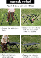 CAMPINGMOON Large Roll-Up Table L 63'' x W 31.5'' x H 24'' Aluminum Folding Portable Camping Outdoor Track Style Design Table BKT-160