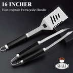 ROMANTICIST 26pcs Grilling Gifts for Men, Dad Gifts for Father's Day, Stainless Steel BBQ Grill Accessories Tools Set, Heavy Duty BBQ Utensils Kit with Apron, Thermometer, Mats in Aluminum Case Black