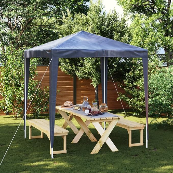 Blue Polyethylene Party Tent 6.6 x 6.6 ft Outdoor Canopy for Summer Events and Weddings with UV-Resistant Waterproof Cover and Sturdy Iron Frame