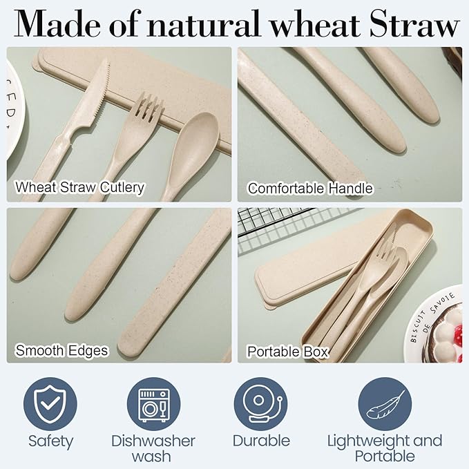 Yahenda 77 Sets Reusable Travel Utensils Set with Case Wheat Straw Cutlery Portable Spoon Knife Forks Plastic Tableware Lunch Box Accessories Bulk for Adult Travel Picnic Camping Utensil(Bright Color)