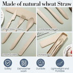 Yahenda 28 Set Reusable Travel Utensils Set with Case Wheat Straw Cutlery Portable Spoon Knife Fork Plastic Tableware Lunch Box Accessories Bulk for Adult Travel Picnic Camping Utensil(Assorted Color)