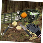 Portable Camping Cookware Set with Storage Bag Outdoor Tableware Kit for Hiking Picnics Includes Utensils and Cookware for Camping Supplies Olive Green