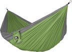 Fox Outfitters Neolite Double Camping Hammock - Lightweight Portable Nylon Parachute Hammock for Backpacking, Travel, Beach, Yard. Hammock Straps & Steel Carabiners Included (Grey/Lime Green)