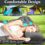 Double Sleeping Pad Camping, Self Inflating 4'' Extra-Thick 2 Person Pillow Built-in Foot Pump Waterproof Inflatable Sleeping Mat Backpacking, Tent, Hiking, Portable Camping Pad (Grey-Full)