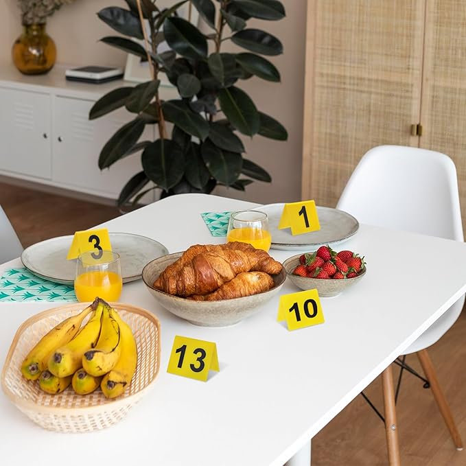 NOLITOY 15 Pcs Evidence Markers Detective Scene Markers Decorations Number Id Tents for Game Theme Halloween Party Supplies, Yellow, Restaurant 1-15 Signs Accessories