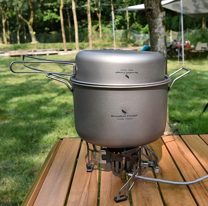 Boundless Voyage Camping Cookware Lightweight Cooking Pot Set Titanium Pot Portable for Outdoor Cooking Traveling Hiking Trekking Backpacking, 1-5 Person