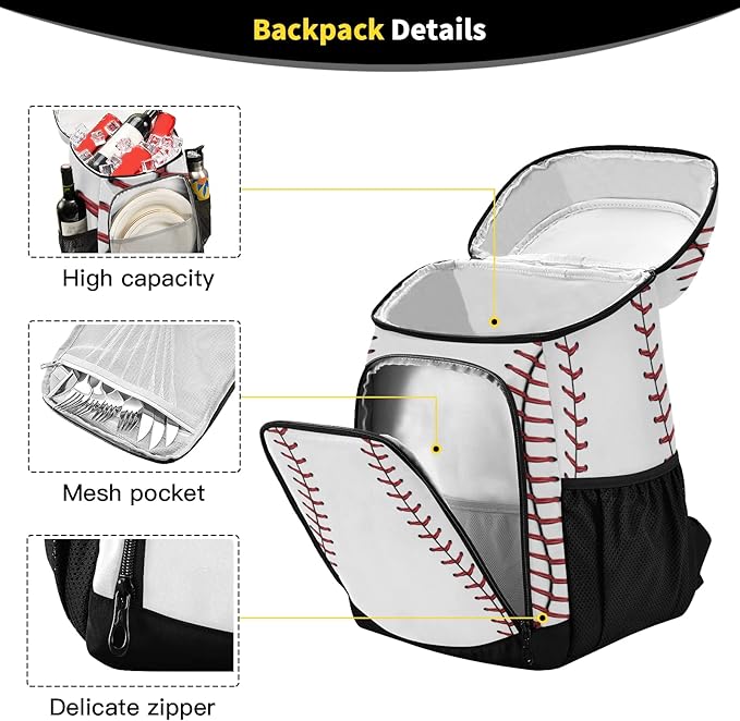 xigua Sport Stripe Baseball Cooler Backpack Leakproof Large Capacity Insulated Backpack Cooler Bag Lunch Bag for Work/Hiking/Camping/Beach/Fishing
