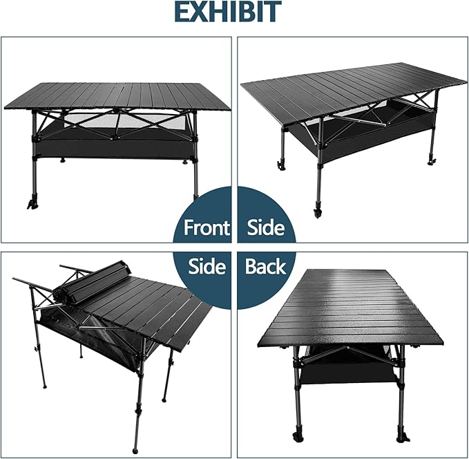 4FT Camping Table, 47" x 21" Steel Fold Up Lightweight Table, Adjustable Height Folding Picnic Table with Carry Bag for Camping, Picnic, Backyard, BBQ, Patio