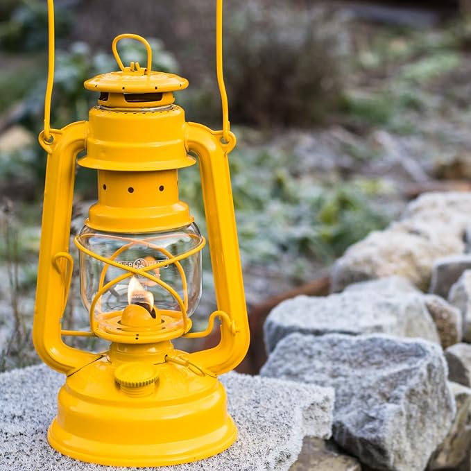 Feuerhand Outdoor Kerosene Fuel Lantern, German Made Weather Resistant Baby Special 276 Galvanized Hurricane Lamp for Camping or Patio, 10 Inches, Yellow