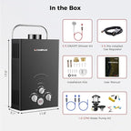 CAMPLUX Portable Water Heater,1.58 GPM Propane Water Heater Outdoor,41,000 BTU Camping Water Heater with 1.6 GPM Water Pump Pack，BW158BP60, Black