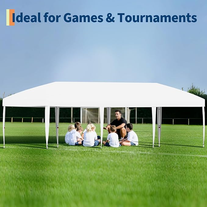 10x30FT Pop Up Canopy with Sidewalls, Outdoor Canopy Tent with SandBag & Carry Bag for Commercial Events, Camping, Backyard Parties, White