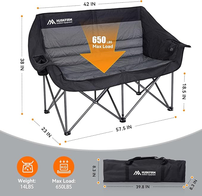 Heated Double Camping Chair, Heated Camping Chair with 3 Adjustable Temperatures and 4 Heating Zones,Portable Heated Chairs Outdoor Sports Support 650lbs（Battery Not Included）