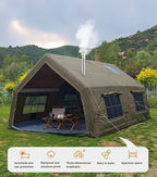 4 Season Air Tent Glamping Tent with Separate Living and Sleeping Area,Waterproof Pop-Up Outhouse Yurt with Pump and Stove Jack Hole, 8-10 Person Camping Quick Set Up