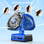 Dual Head Portable Rechargeable Fan 20000mAh Battery Powered Camping Fan Cordless with LED Lantern & Remote, Auto Oscillation, Hook, Battery Operated for Tent Office Travel Picnic Jobsite Orange