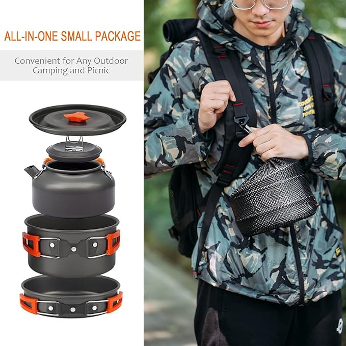 MDybf Small teapot Combo Set Pot Camping Combo Set Pot Tableware Portable Outdoor cookware Pot Hard softened Aluminum