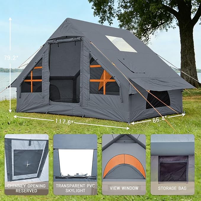 Inflatable Tents for Camping - Easy Blow Up Glamping Tent with Hand Pump, Waterproof PVC Air Inflatable Tent House for Family Weekend Camping