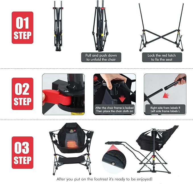 Nice C Heated Hammock Camping Chair with Footrest, Heated Camping Chair with Battery, Rocking Swing Chairs, Hammock Chairs with Stand, Heavy Duty (1, Heat Black W/Footrest)