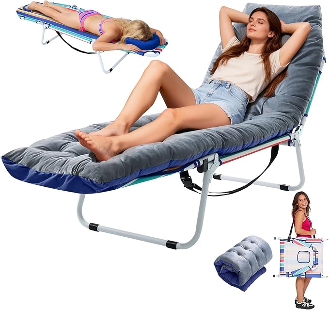 LILYPELLE Portable Folding Camping Cot, Adjustable 5-Position Face Down Folding Chaise Lounge Chairs, Outdoor Portable Folding Bed Sleeping Cot for Camping, Pool, Beach, Patio